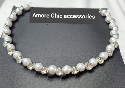 Simulated Pearl Bridal Crystal Choker Necklace for Women