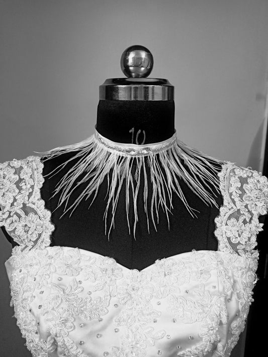 Feather collar necklace festival outfit rhinestone choker black or white