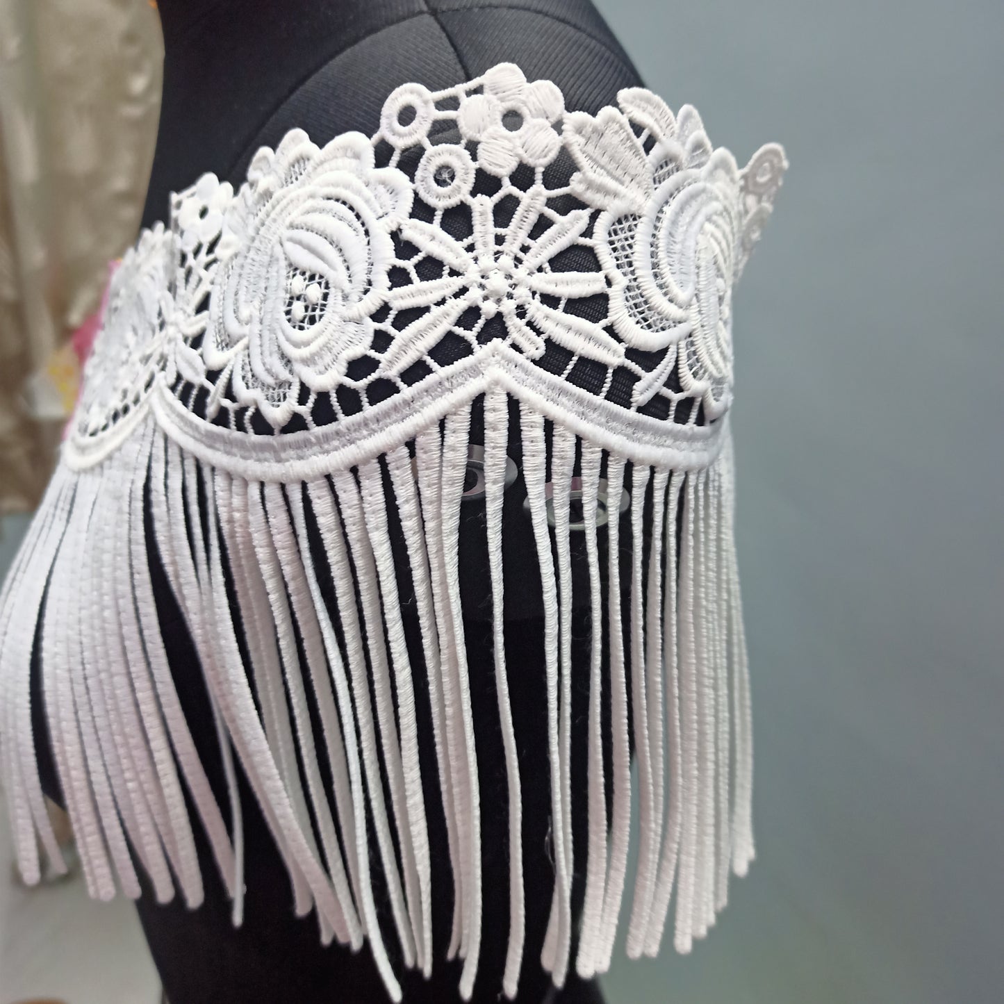 White lace and tassle cape