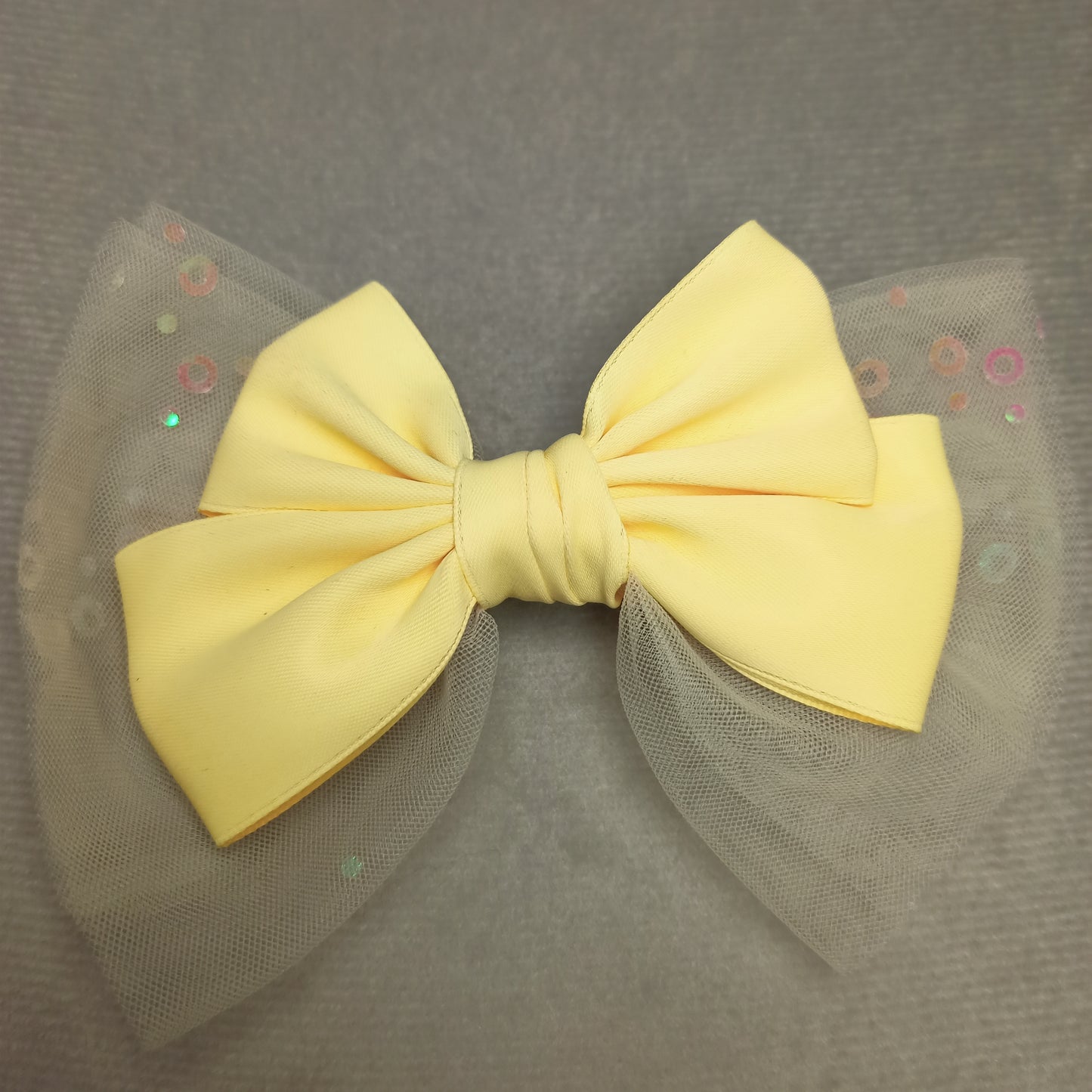 Mesh sequined satin bow clips