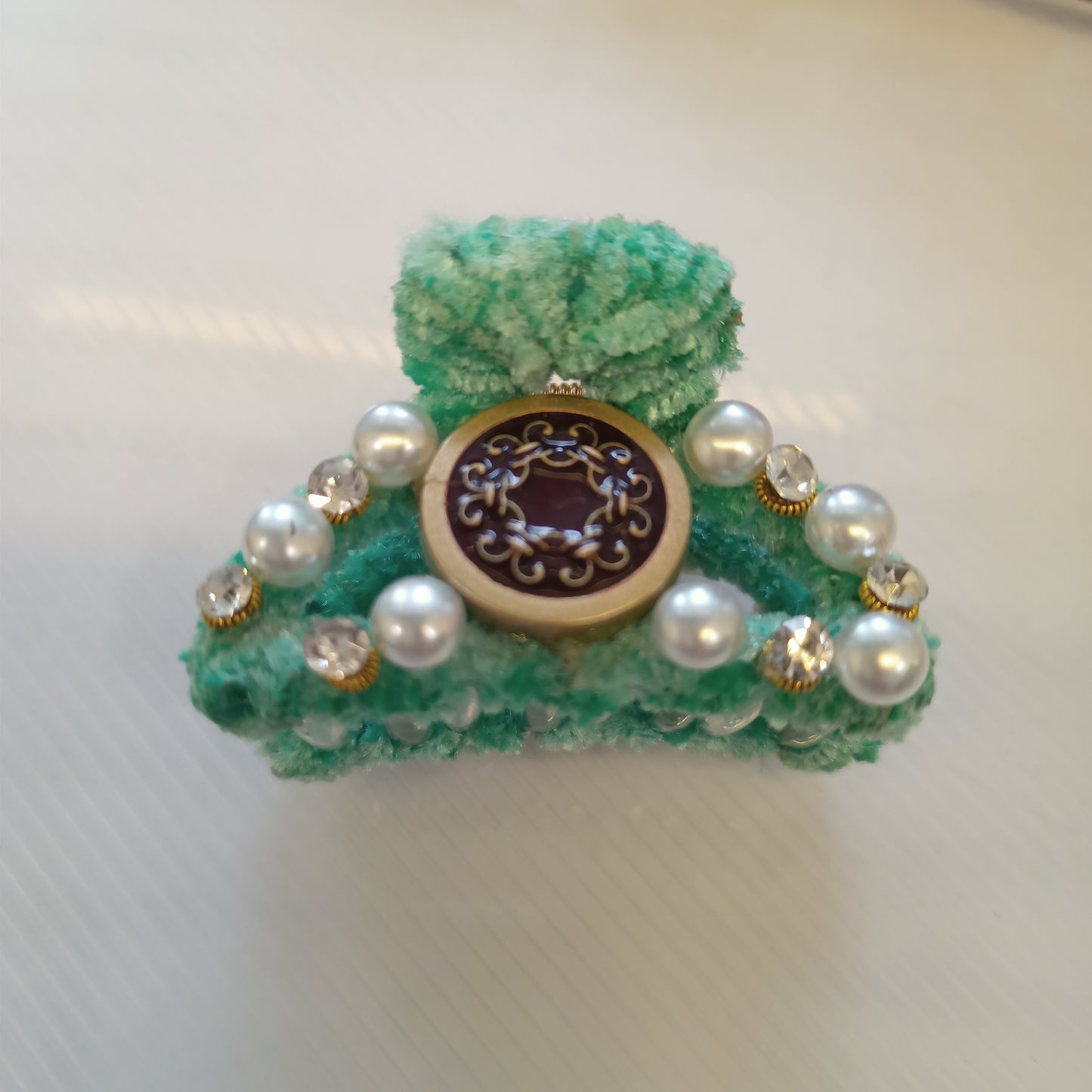 Suede pearl hair clip