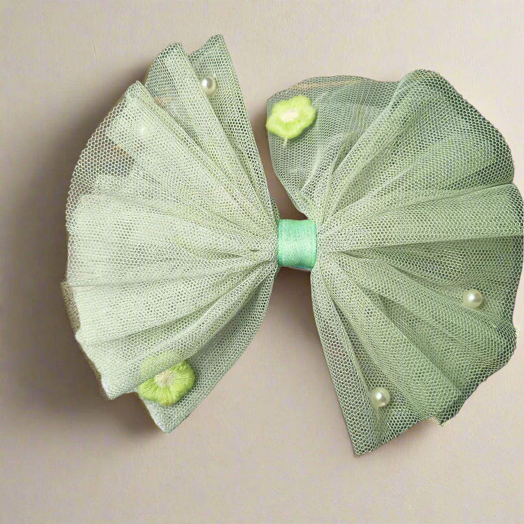 glossy mesh bow clip x3