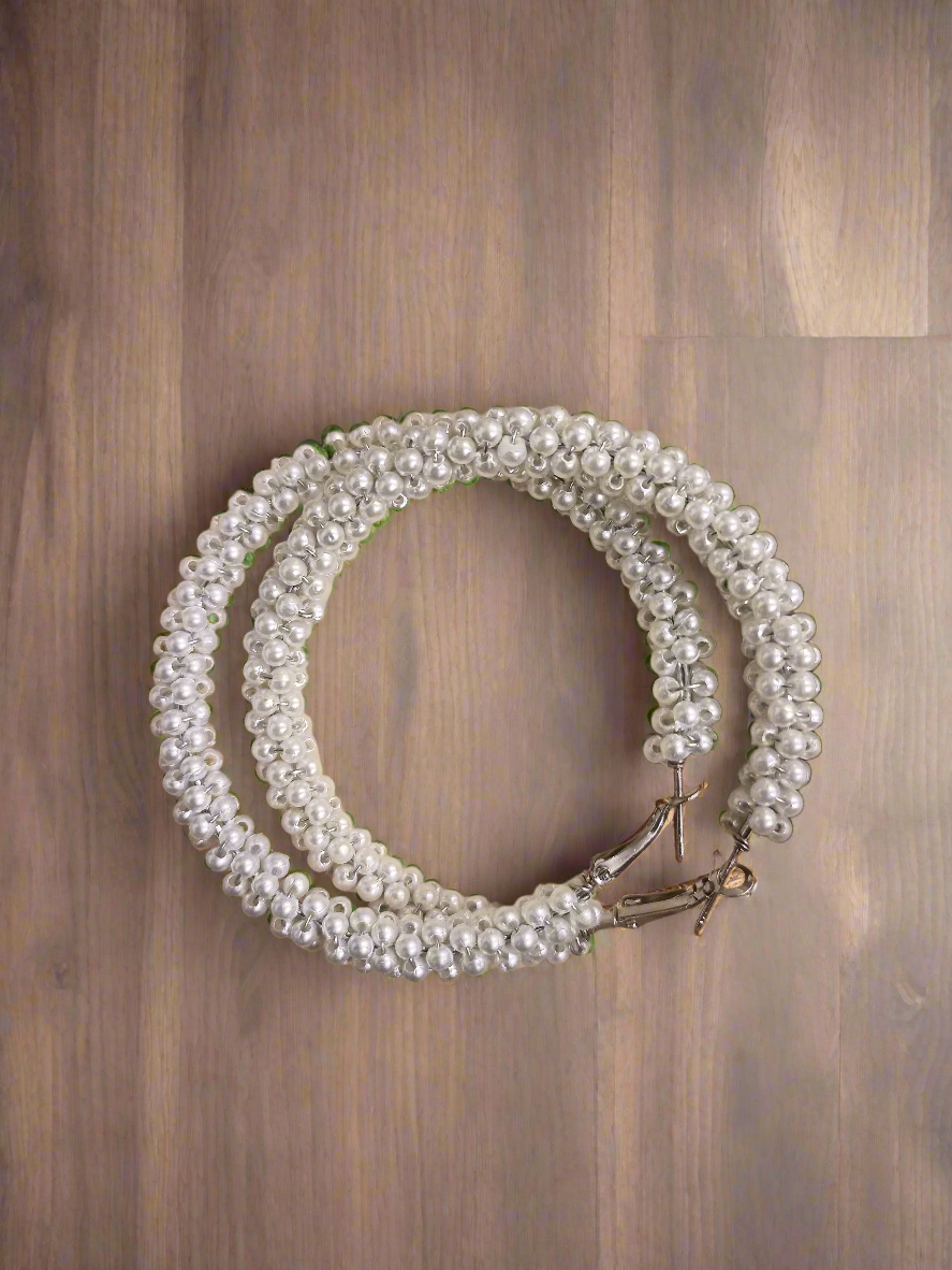 White pearls hoop earrings