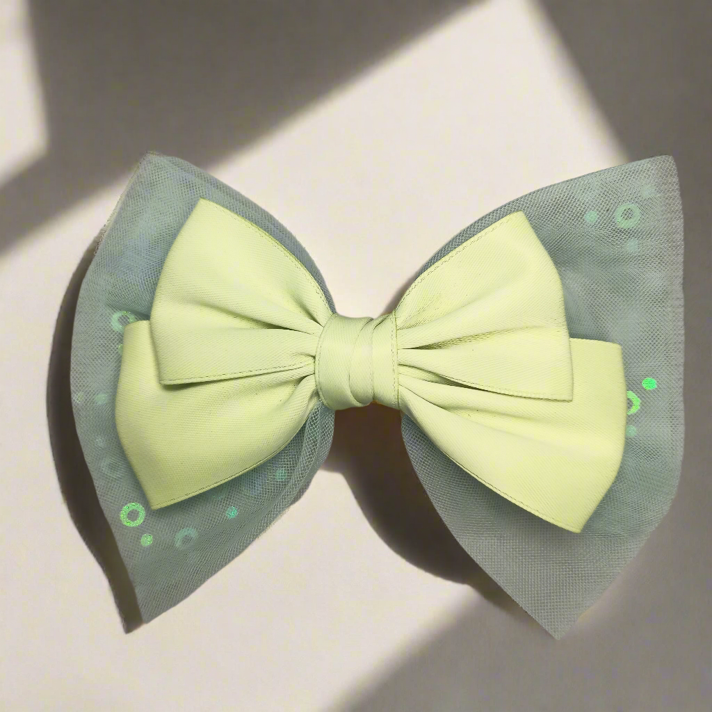 Mesh sequined satin bow clips
