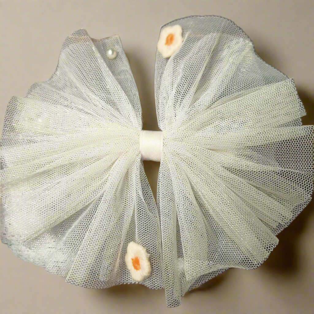 glossy mesh bow clip x3