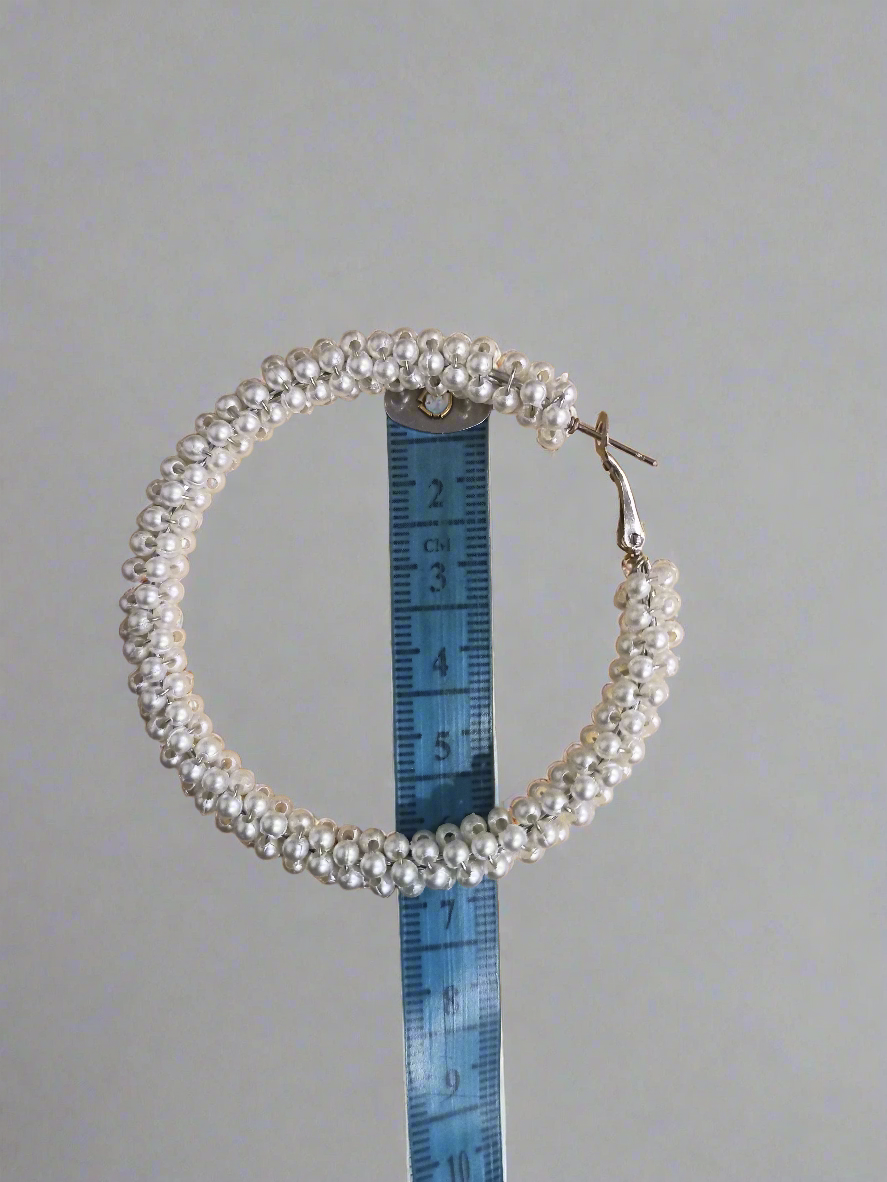 White pearls hoop earrings