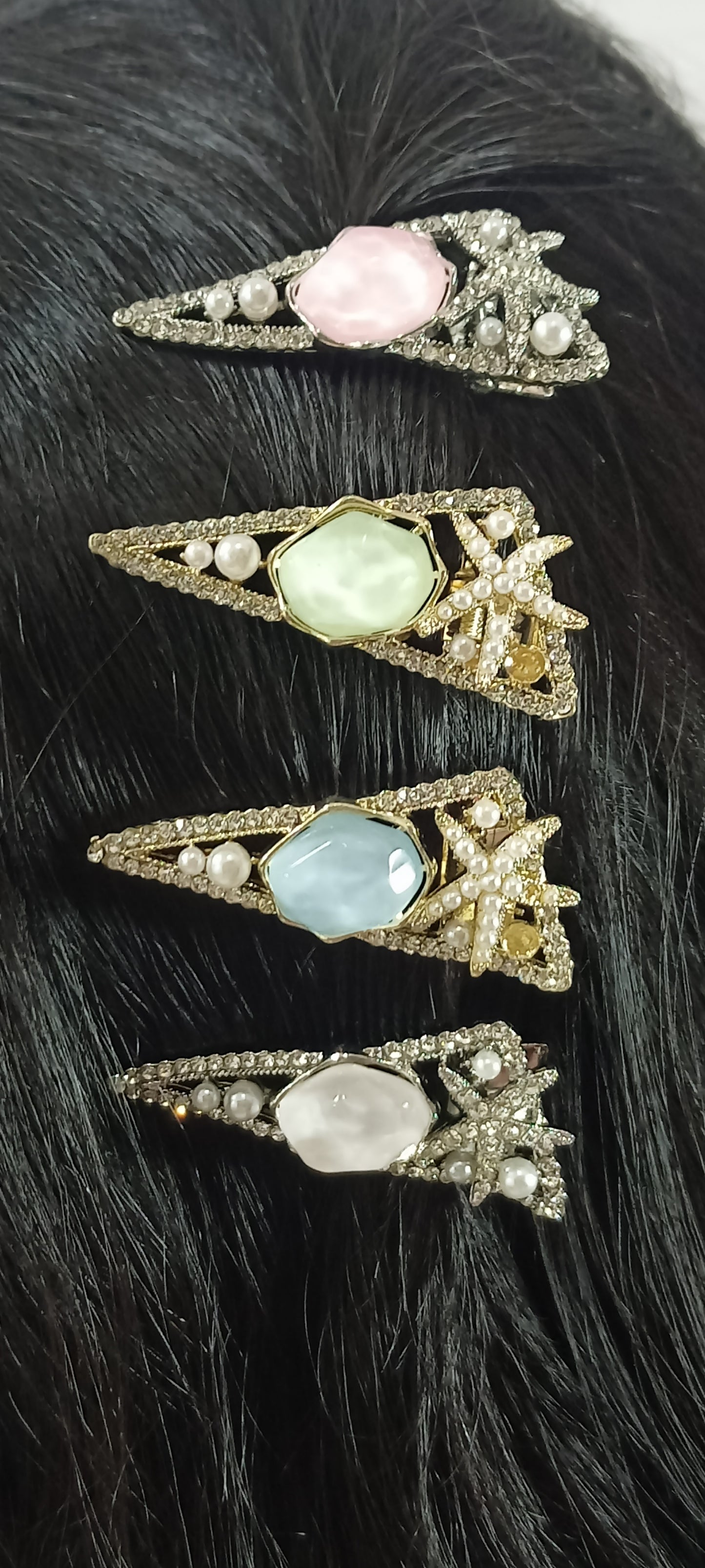 Starfish pearl stone hair clip