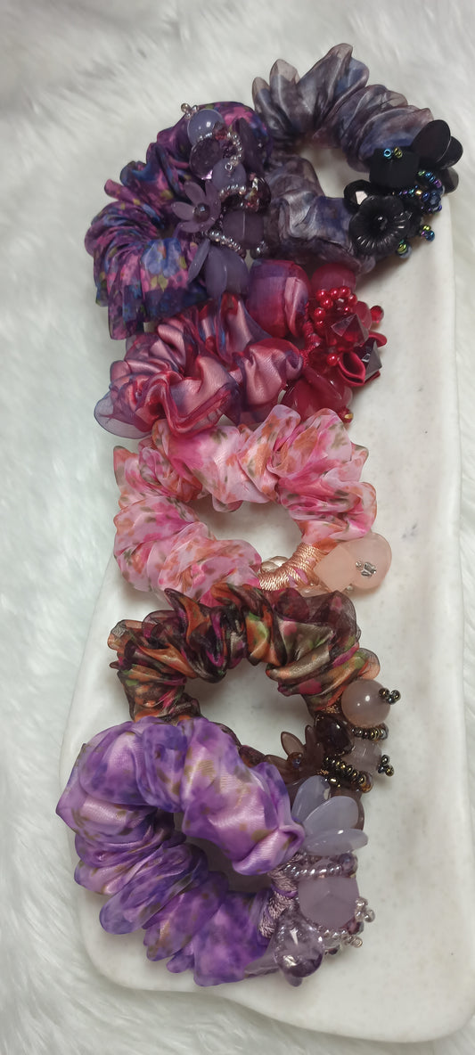 Floral organza scrunchies